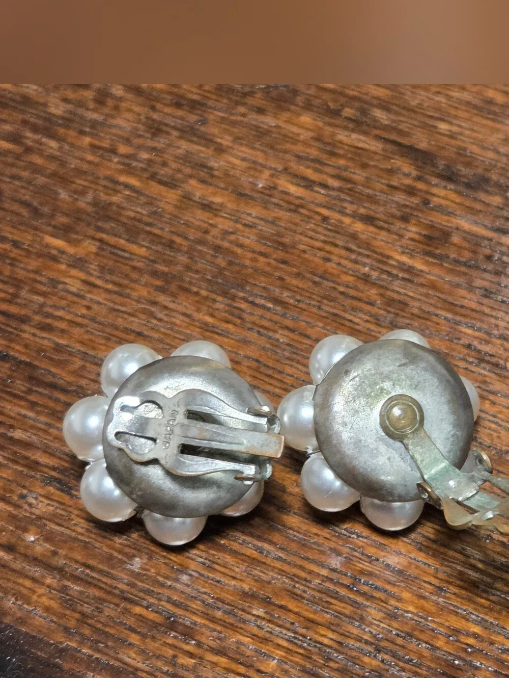 Vintage Japanese Faux Pearl Floral Cluster Earrings Clip On